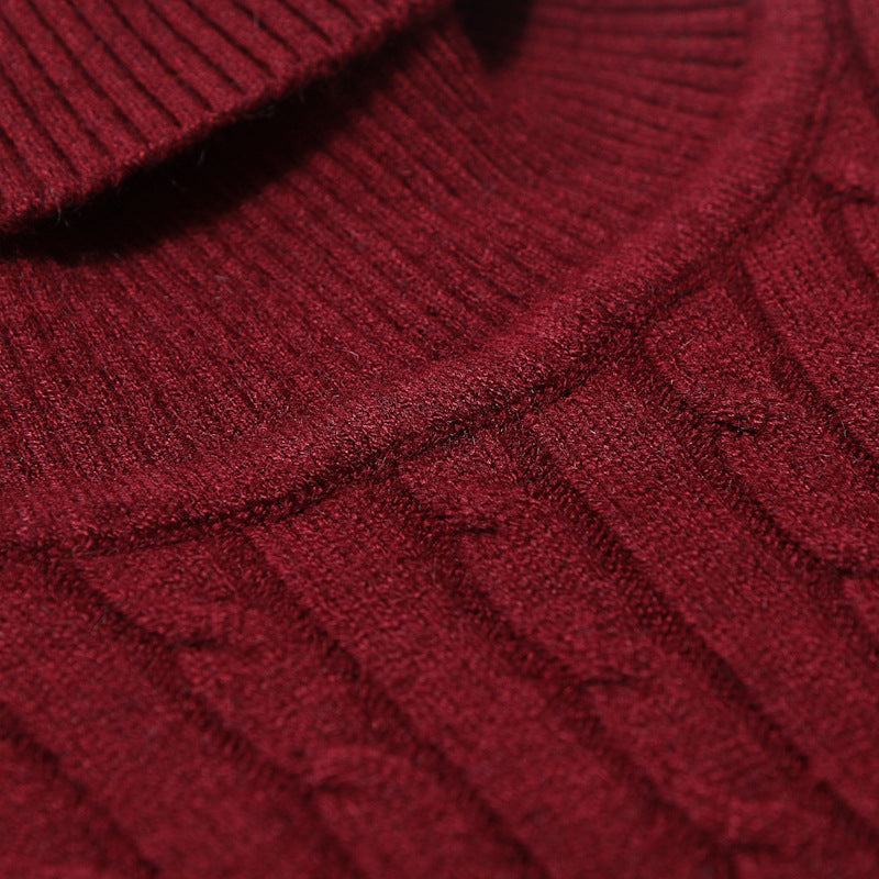 Men'S High Neck Striped Knit Long Sleeve Shirt