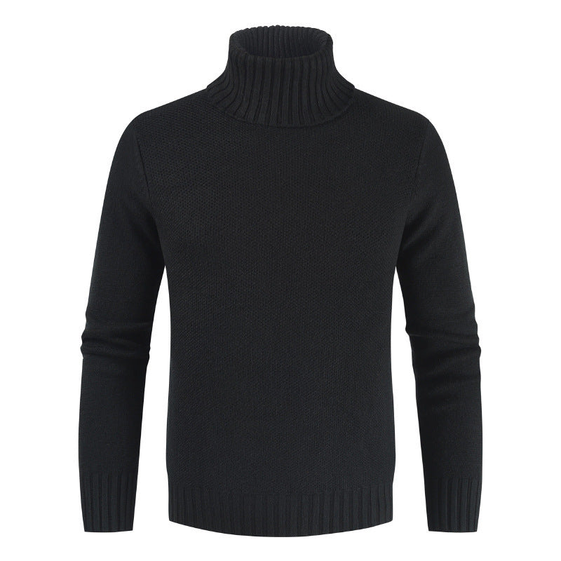 Men'S Pullover Slim High-Neck Solid Color Sweater